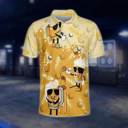 Funny Beer Mug Golf Polo Shirt For Men Yellow, Beer Lover Golf Shirt GOF0158