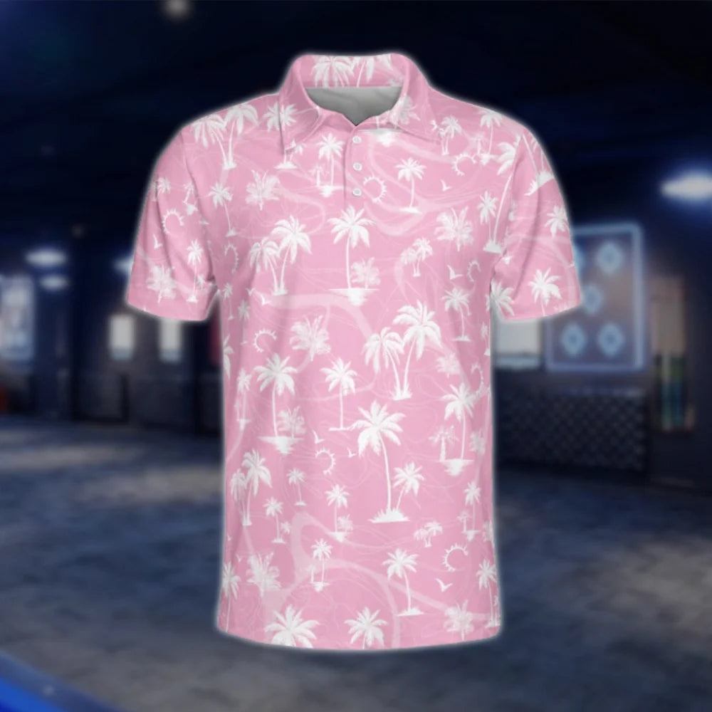 Pink Tropical Mens Golf Polo Shirt, Tropical Golf Shirt Men GOF0150