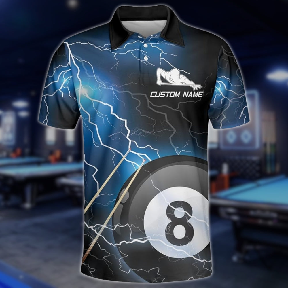Custom Blue Thunder 8 Ball Billiard Polo Shirt For Mens, Custom 8 Ball Pool Billiard Team Shirts BLD0195