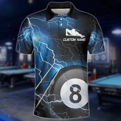 Custom Blue Thunder 8 Ball Billiard Polo Shirt For Mens, Custom 8 Ball Pool Billiard Team Shirts BLD0195