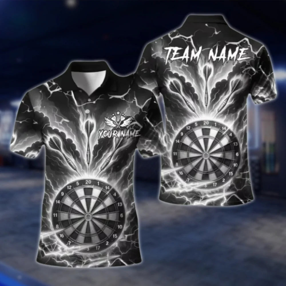 Custom Thunder Cyan Dart Polo Shirt For Men, Custom Team Thunder Darts Shirts DAT0370