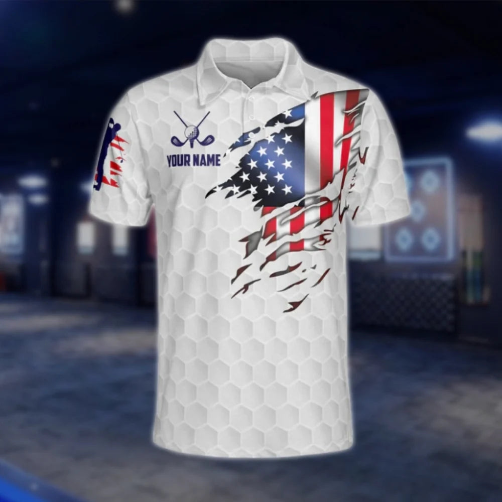 Customized American Flag Golf Polo Shirts For Men, Custom Patriotic Golf Shirts GOF0195