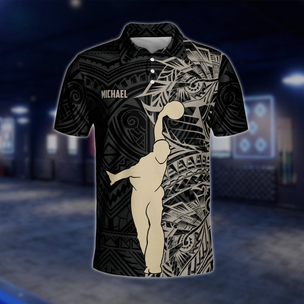 Custom Tribal Bowling Polo Shirt For Mens, Black And Beige Custom Tribal Bowling Team Shirts BZ0169 BOW0194