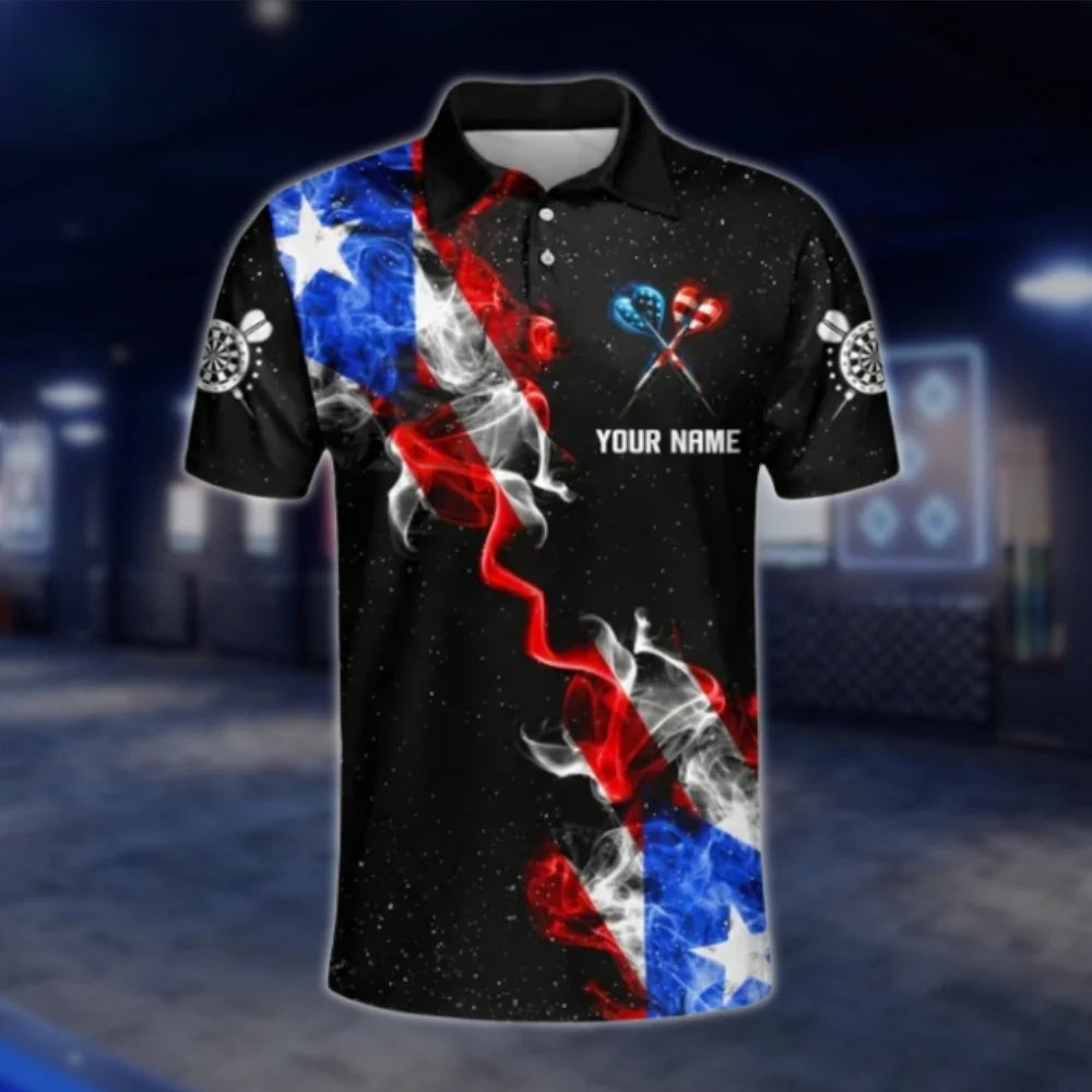 Custom American Flag Smoke Dart Mens Polo Shirt, Custom Patriotic Dart Team Shirts DAT0278