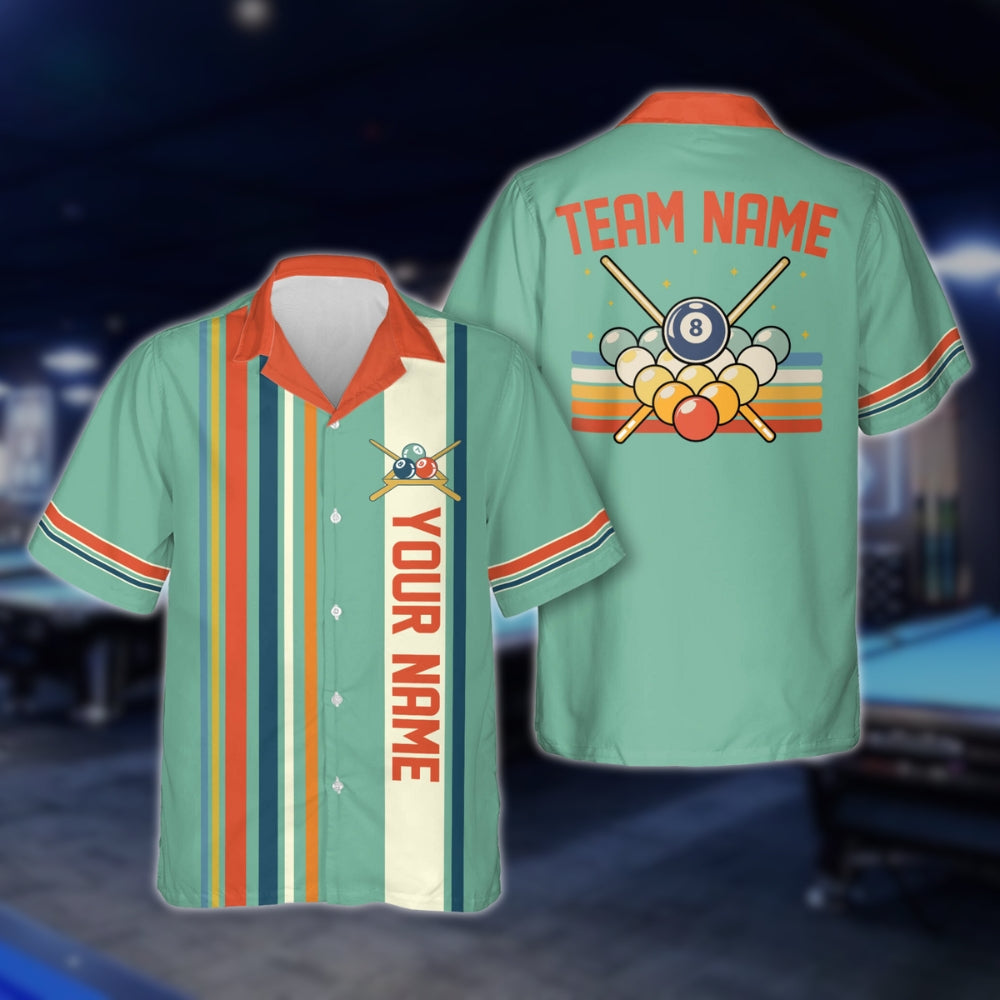 Custom Retro Blue Billiard Hawaiian Shirt For Men, Custom Retro Pool Billiards Team Shirts BLD0017