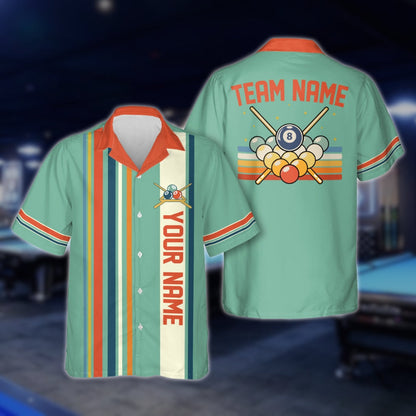 Custom Retro Blue Billiard Hawaiian Shirt For Men, Custom Retro Pool Billiards Team Shirts BLD0017