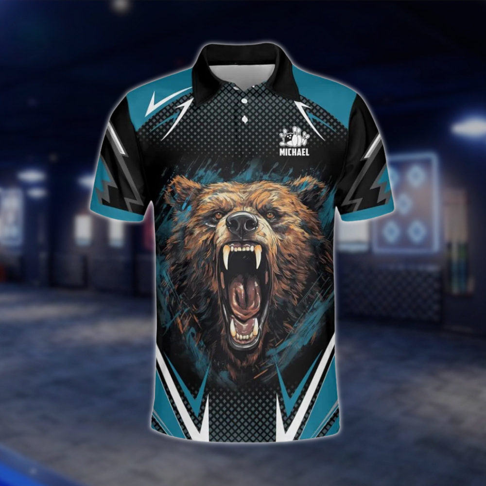 Personalized Angry Bear Bowling Polo Shirt For Men, Custom Bear Bowling Shirt Team BZ0786 BOW0121