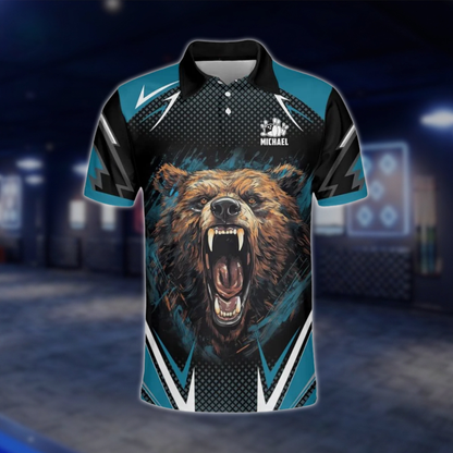 Personalized Angry Bear Bowling Polo Shirt For Men, Custom Bear Bowling Shirt Team BZ0786 BOW0121
