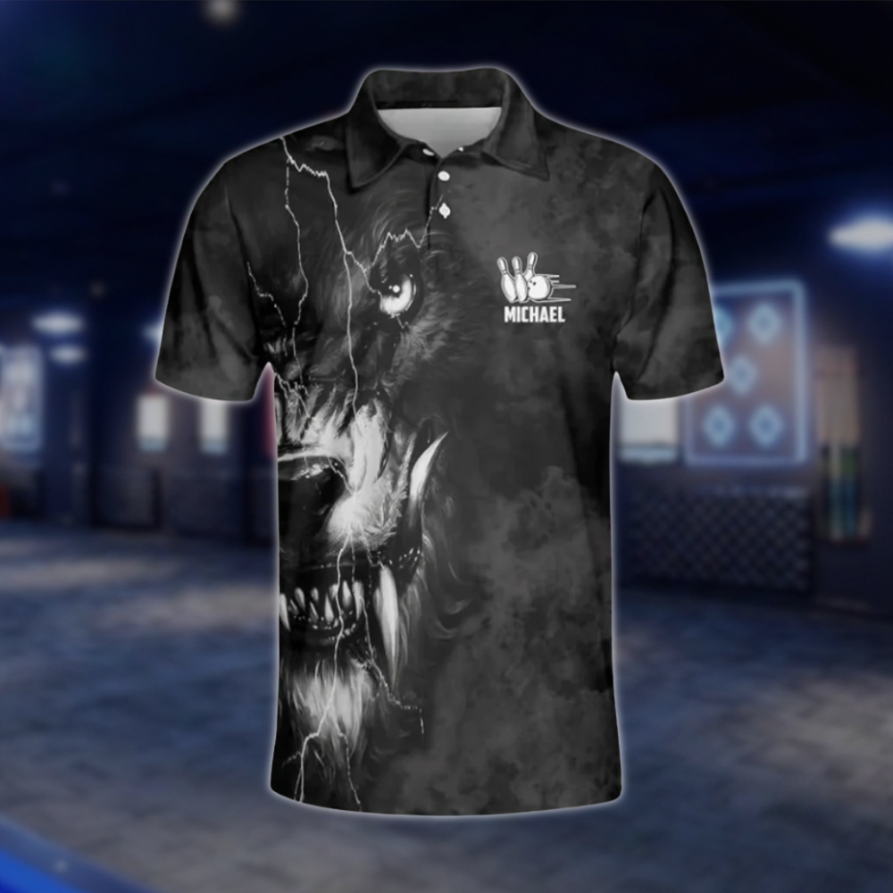 Personalized Mens Wolf Bowling Polo Shirts Black, Custom Wolf Bowling Shirt For Team BZ0200 BOW0497