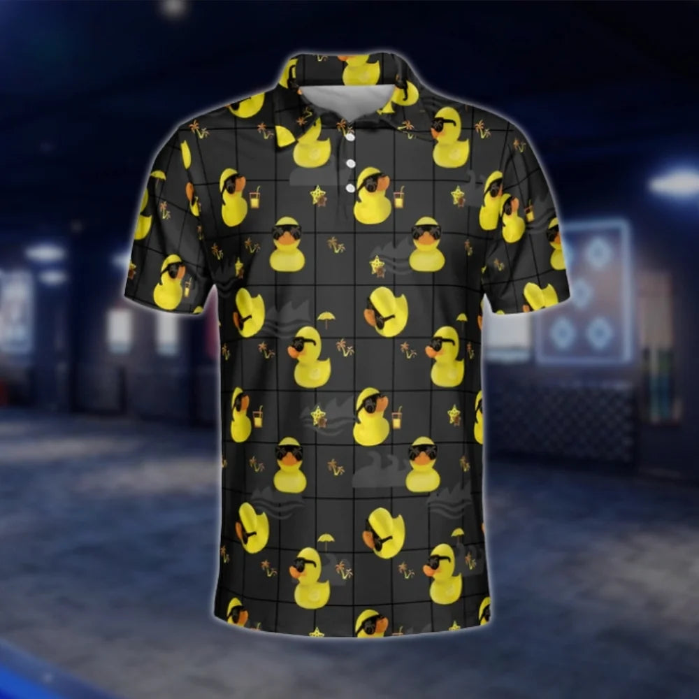 Men's Duck Black Yellow Golf Polo Shirt, Duck Lover Golf Shirt GOF0133