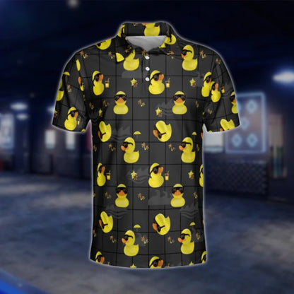 Men's Duck Black Yellow Golf Polo Shirt, Duck Lover Golf Shirt GOF0133