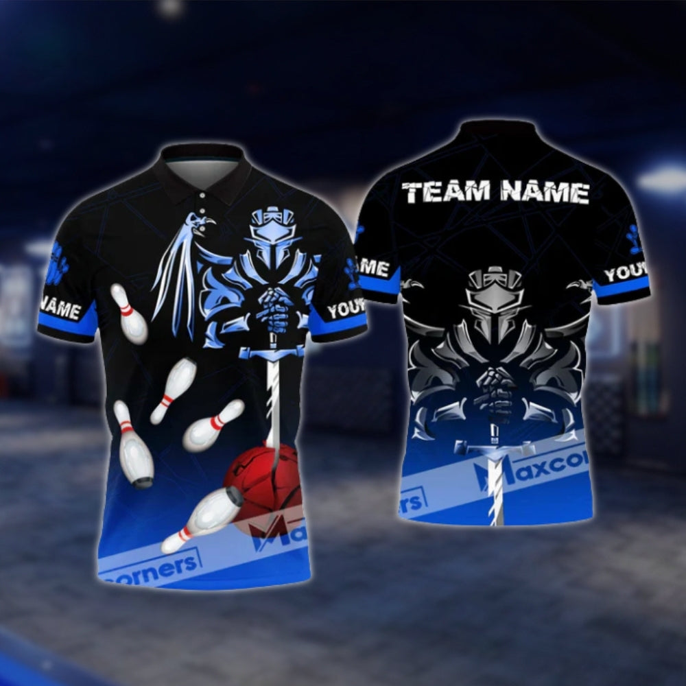 Custom Spartan Black Cyan Bowling Mens Polo Shirt, Custom Spartan Bowling Team Shirts BO0392 BOW0391