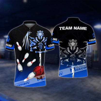 Custom Spartan Black Cyan Bowling Mens Polo Shirt, Custom Spartan Bowling Team Shirts BO0392 BOW0391