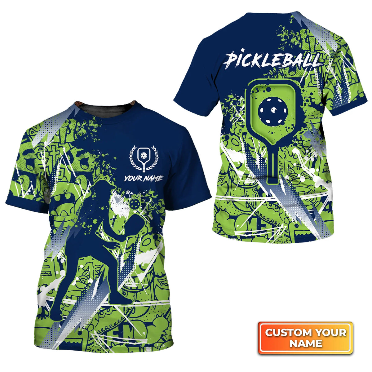Pickleball - Scritch Woman Green Blue Pattern Personalized Name 3D Tshirt QB95 Gift For Pickleball Player PKL0147
