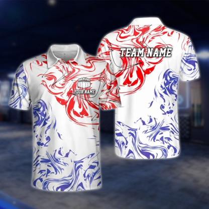 Custom Team Purple White Abstract Bowling Mens Polo Shirt, Custom Bowling Team Shirts BZ0480 BOW0409