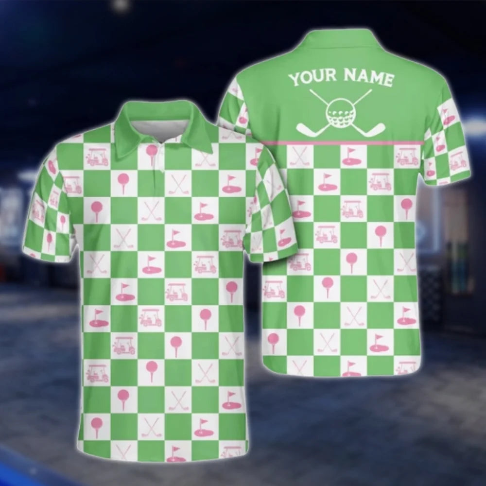 Personalised Green Golf Polo Shirts For Men, Custom Name Golf Shirts GOF0225