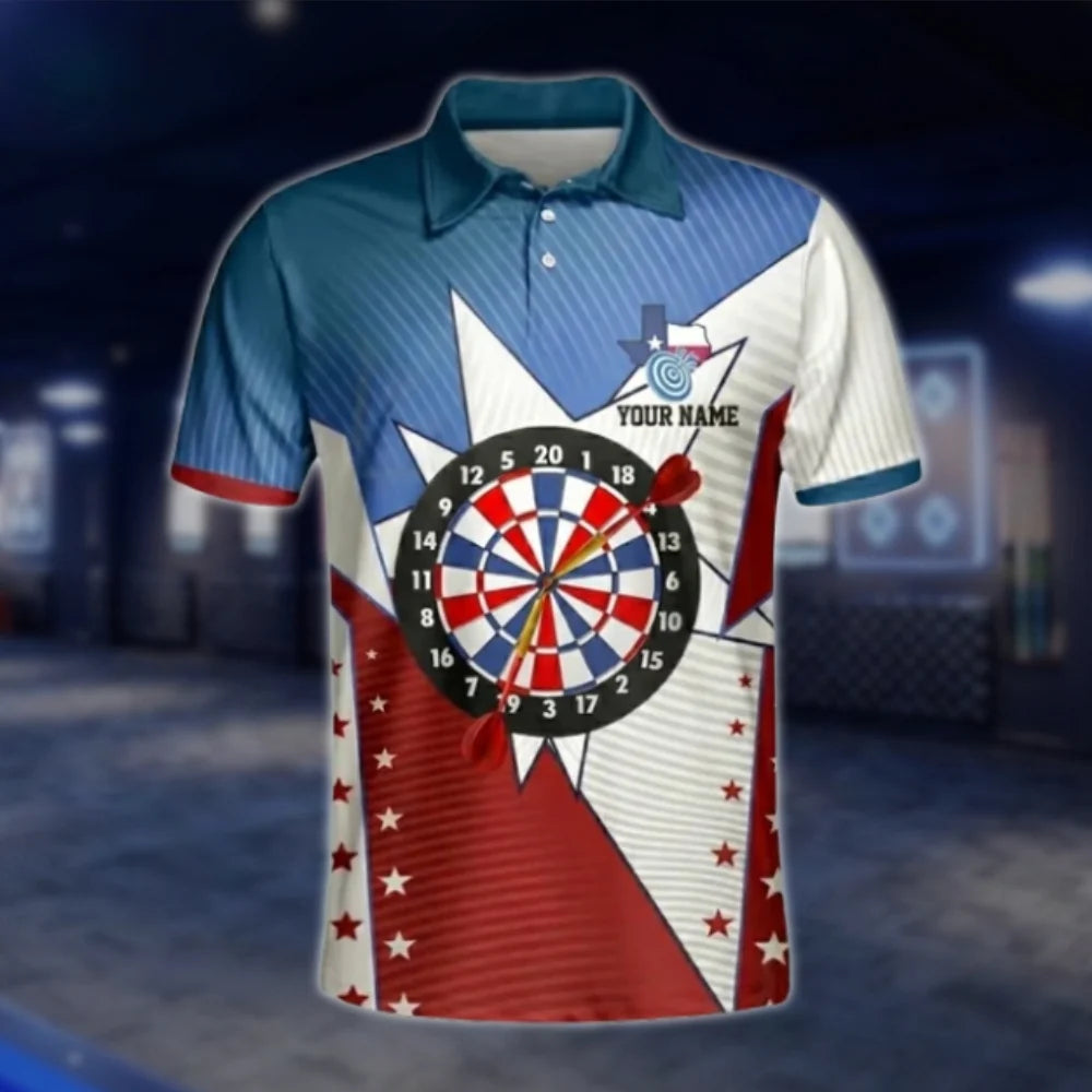 Texas Flag Personalized Mens Dart Polo Shirt, Custom Texas Darts Team Shirts DAT0265