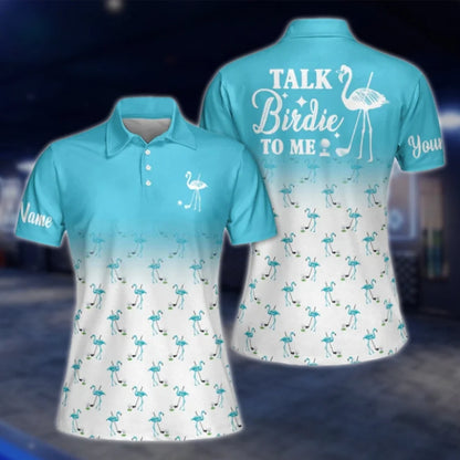 Talk Birdie To Men Custom White Pink Flamingo Golf Polo Shirts, Custom Funny Flamingo Golf Shirts For Women GOF0271