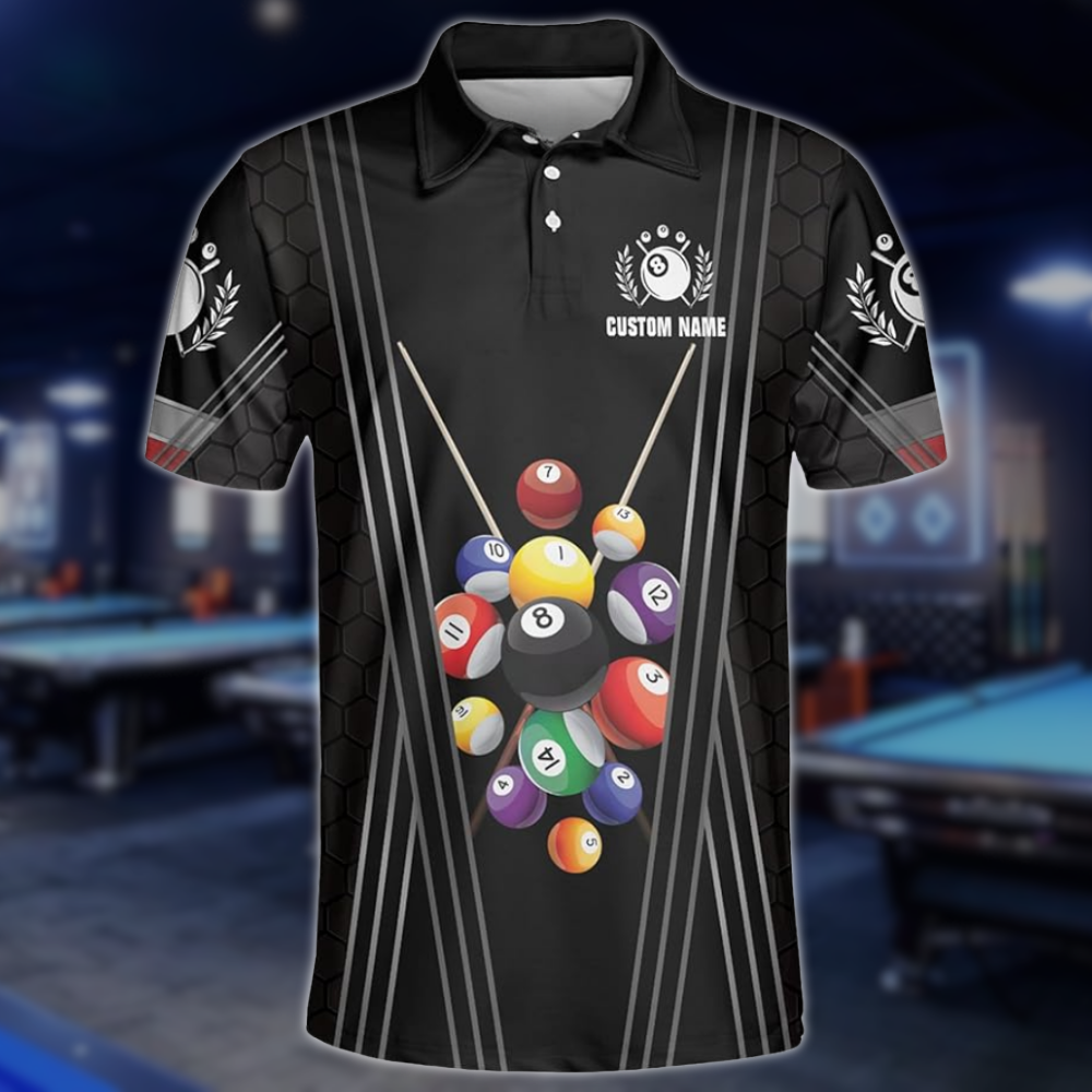 Custom Team Black Billiard Polo Shirt For Mens, Custom Billiard Shirts BLD0025