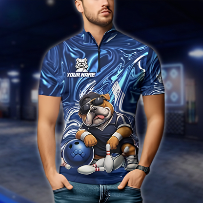 Personalized Bulldog Blue Bowling Jersey For Men, Custom Bulldog Bowling Shirt For Team BZ0884 BOW0059