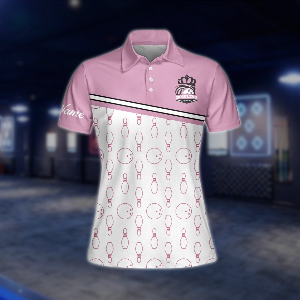 Custom Get Your Mind Out Of The Gutter Women's Pink Bowling Polo Shirt, Custom Funny Bowling Shirts For Ladies BW0055 BOW0275