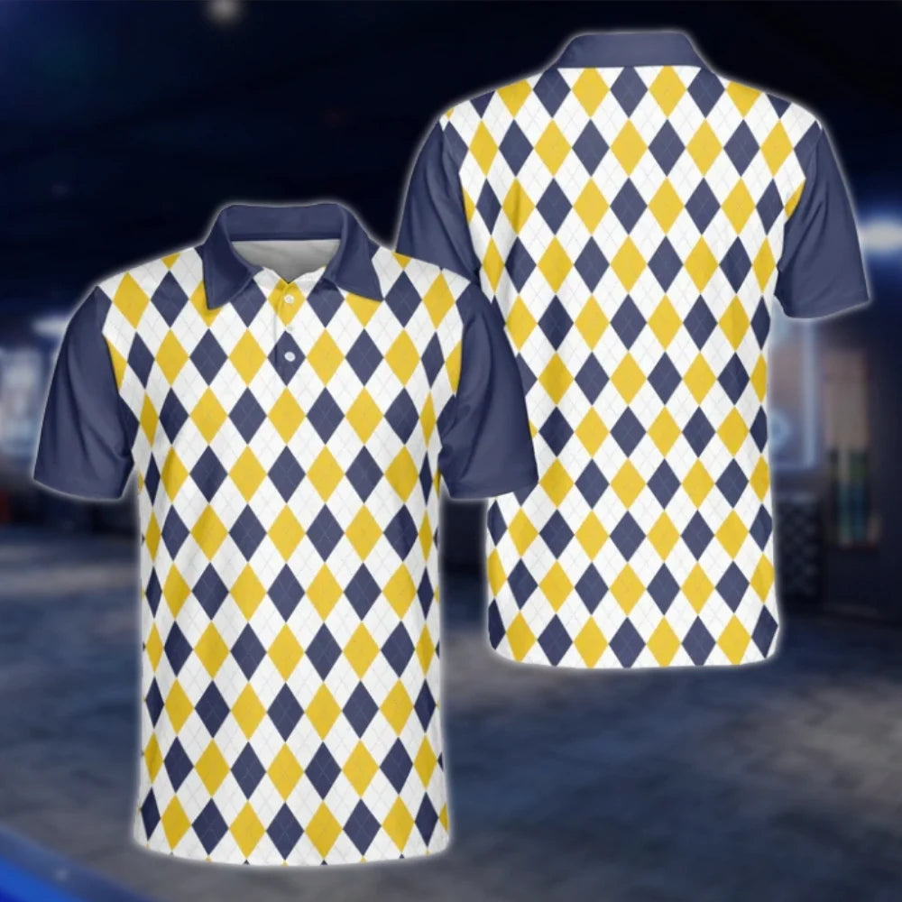 Pink Argyle Mens Golf Polo Shirts, Argyle Golf Shirts GOF0262