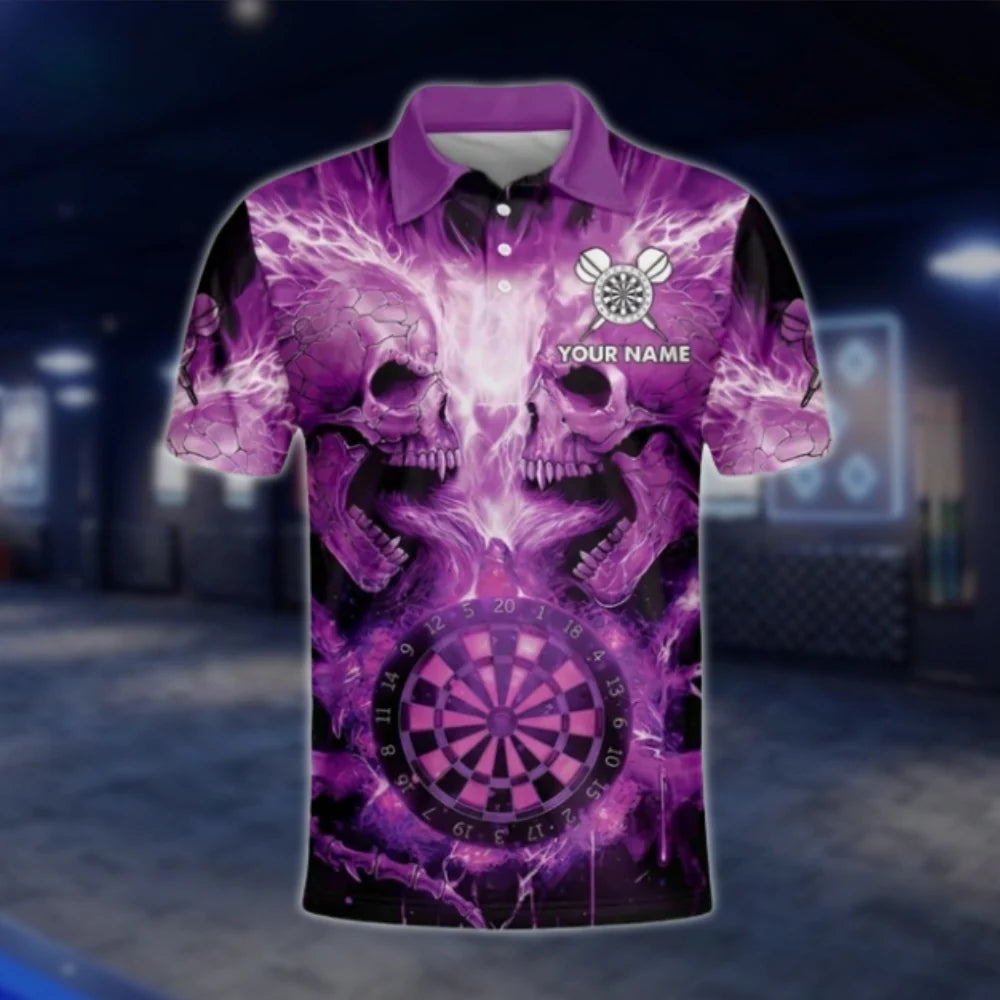 Custom Skull Purple Thunder Dart Mens Polo Shirt, Custom Name Skull Dart Shirts DAT0271