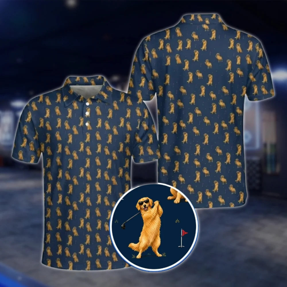 Golden Retriever Golf Mens Polo Shirt, Golden Retriever Dog Golf Shirts GOF0057