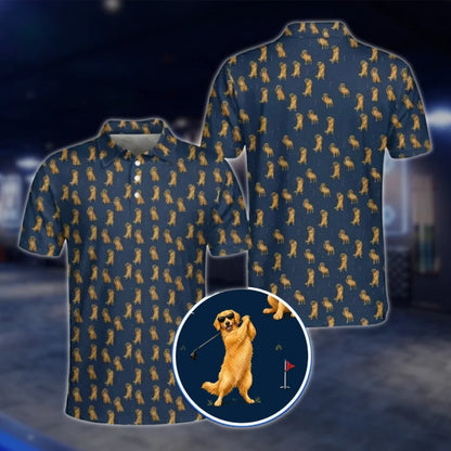 Golden Retriever Golf Mens Polo Shirt, Golden Retriever Dog Golf Shirts GOF0057