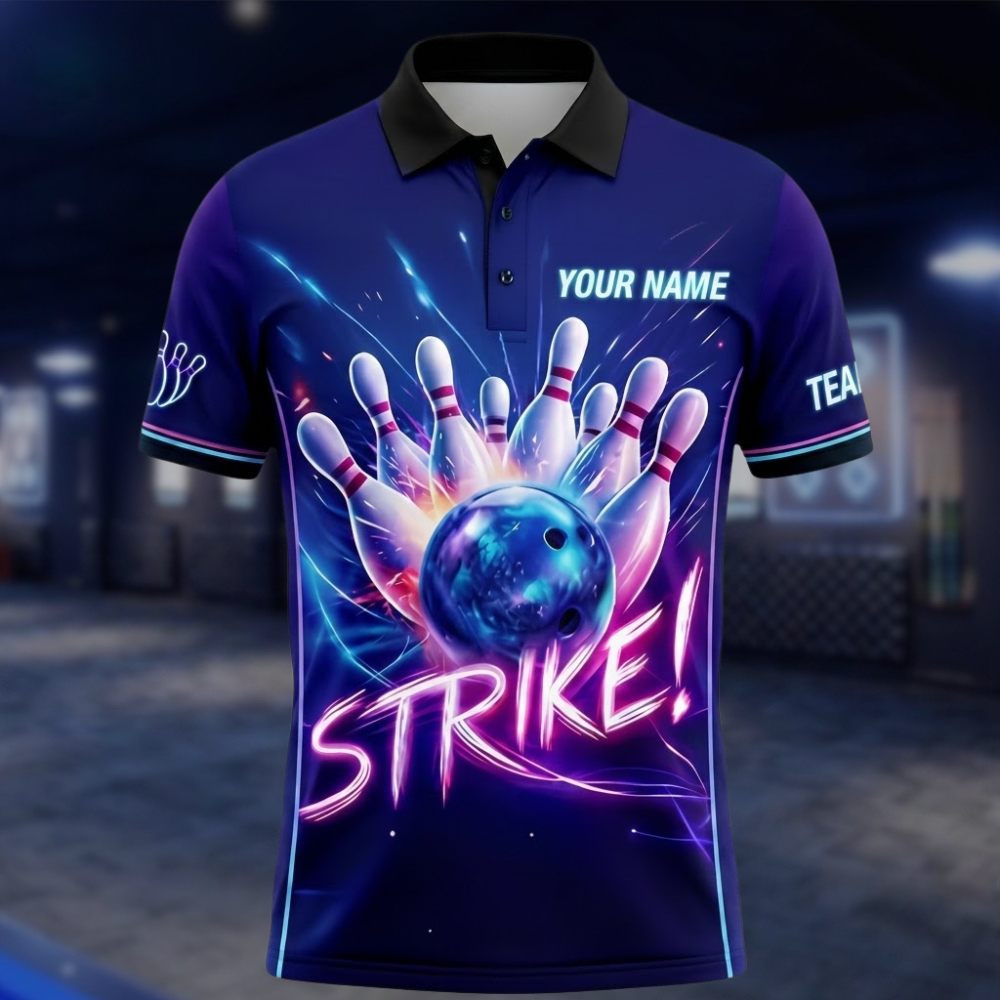 Personalized Neon Bowling Polo Shirt For Men, Custom Team Bowling Shirt BZ0875 BOW0071