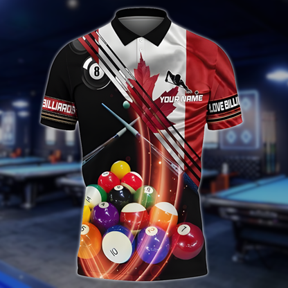 Canada Flag Custom Billiard Polo Shirt For Mens, Custom Canada Patriotic Billiard Team Shirts BLD0250