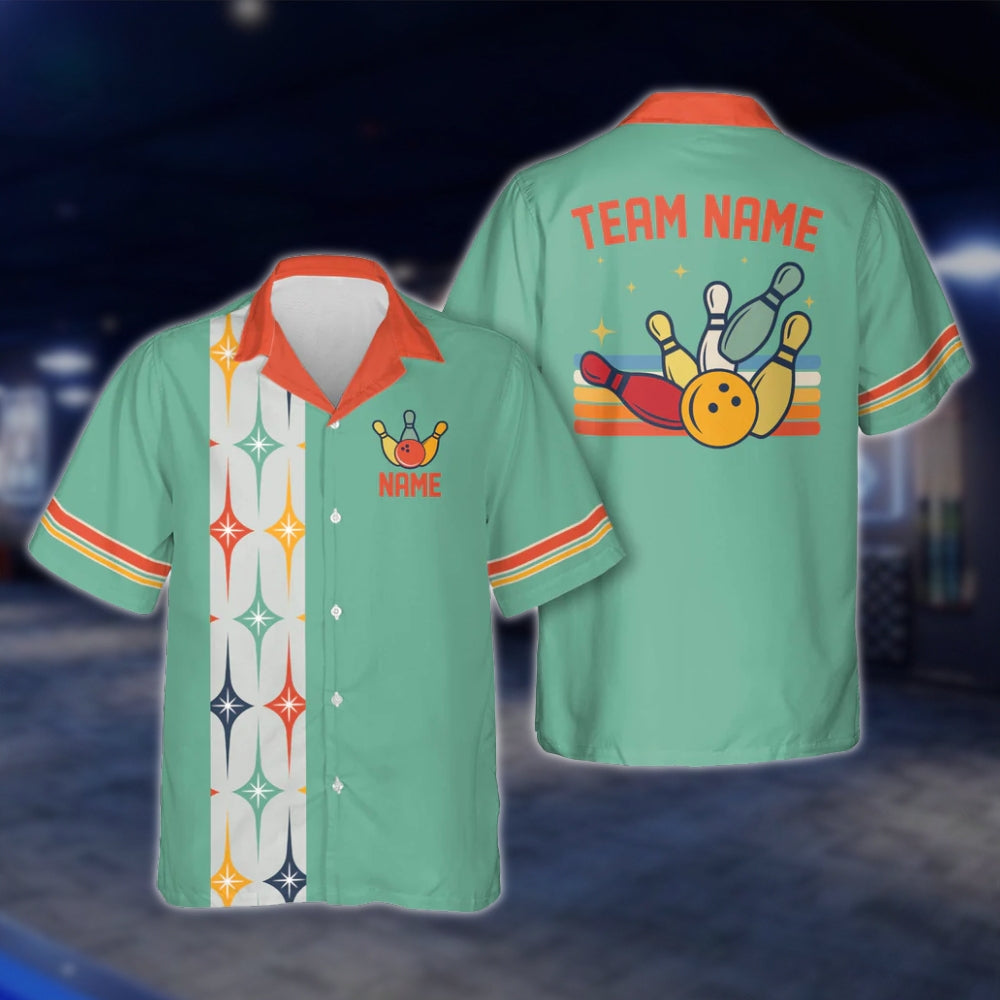 Custom Starburst Retro Bowling Hawaiian Shirt For Men Women, Custom Retro Bowling Team Shirts BE0014 BOW0348