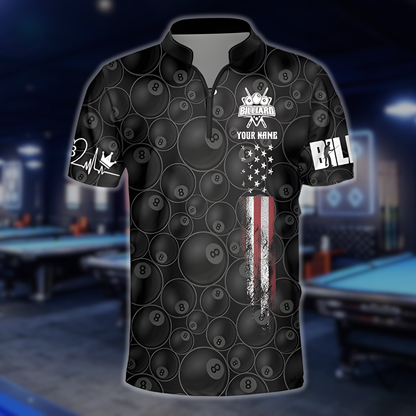 Custom USA Flag 8 Ball Jersey For Billiard Players, Custom Patriotic Billiard Team Shirts BLD0095