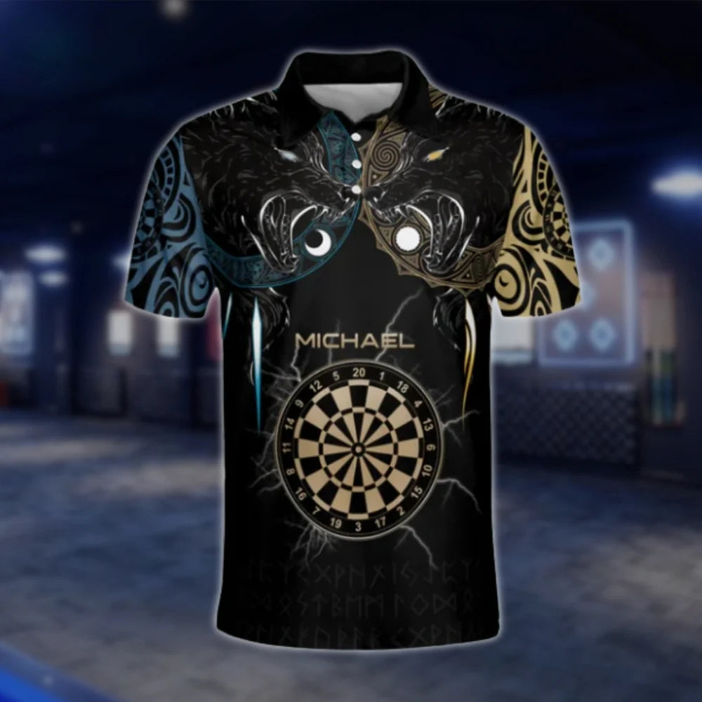 Custom Wolf Viking Tribal Dart Polo Shirt For Men, Custom Wolf Team Dart Shirts DAT0239