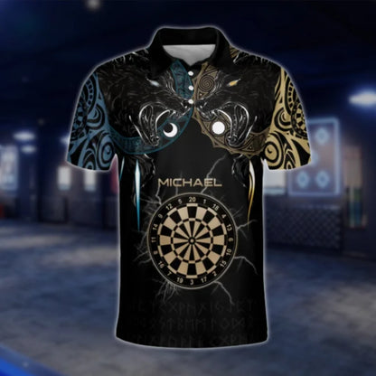 Custom Wolf Viking Tribal Dart Polo Shirt For Men, Custom Wolf Team Dart Shirts DAT0239