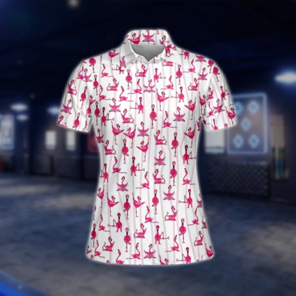 Pink Flamingo Golf Polo Shirts For Women, Women's Flamingo Golf Shirts GOF0292