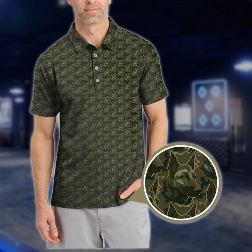 Camo German Shepherd Golf Polo Shirt Mens, German Shepherd Golf Shirt GOF0074