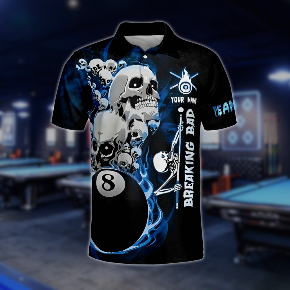 Breaking Bad Custom Skull 8 Ball Billiard Polo Shirt For Men, Custom Skull Billiard Team Shirts BLD0020