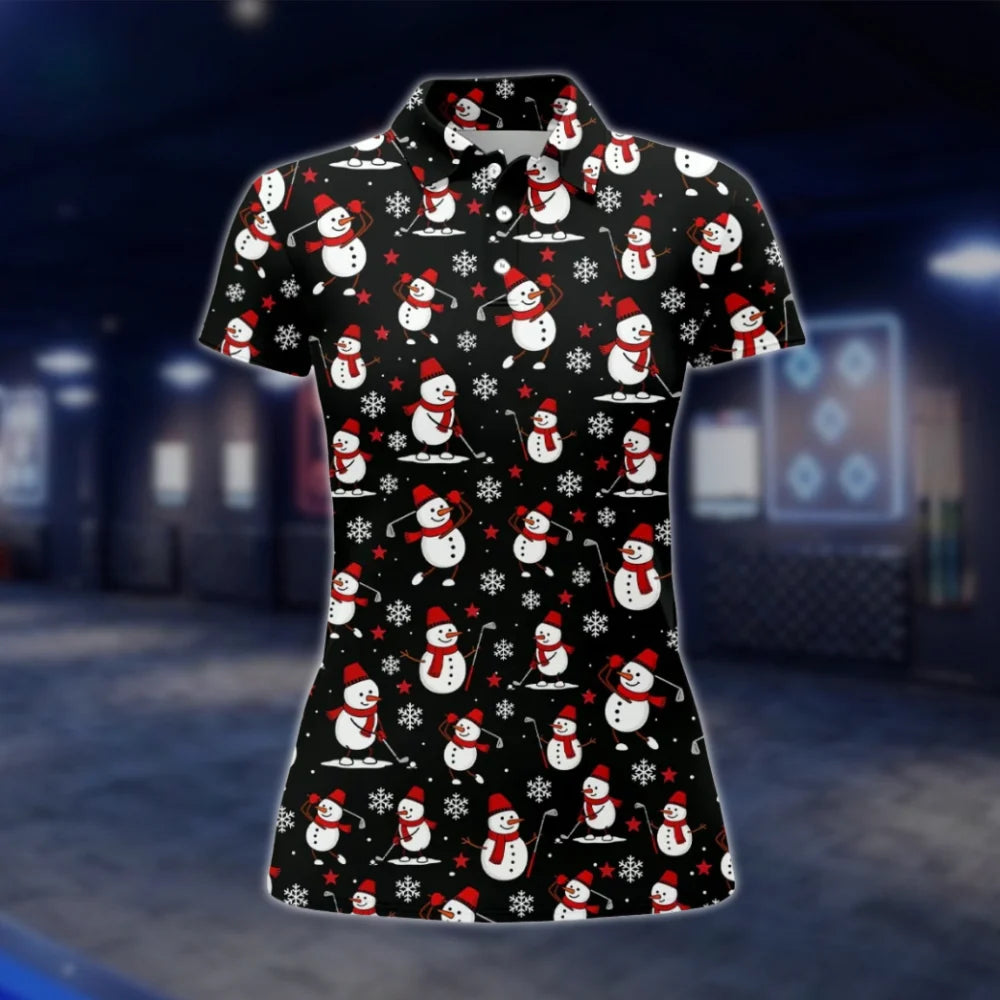 Snowman Funny Black Womens Golf Polo Shirt, Christmas Golf Shirt Ladies GOF0075