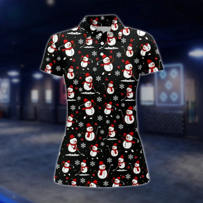 Snowman Funny Black Womens Golf Polo Shirt, Christmas Golf Shirt Ladies GOF0075
