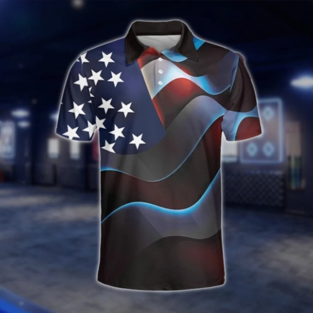 American Flag Mens Golf Polo Shirts, Patriotic Golf Shirts For 4th Of July GOF0230