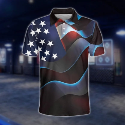 American Flag Mens Golf Polo Shirts, Patriotic Golf Shirts For 4th Of July GOF0230