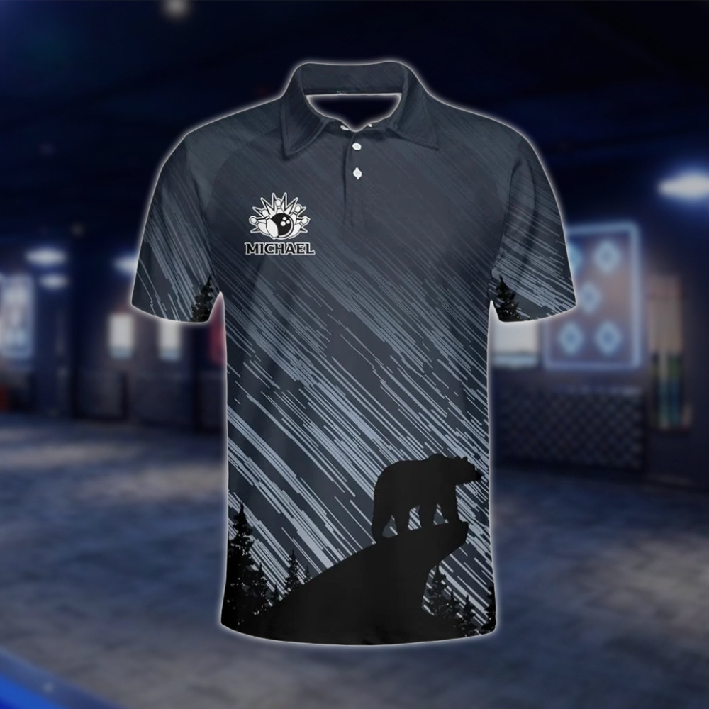 Personalized Bear Meteor Bowling Polo Shirt For Men, Custom Bear Bowling Team Shirt BZ0787 BOW0120