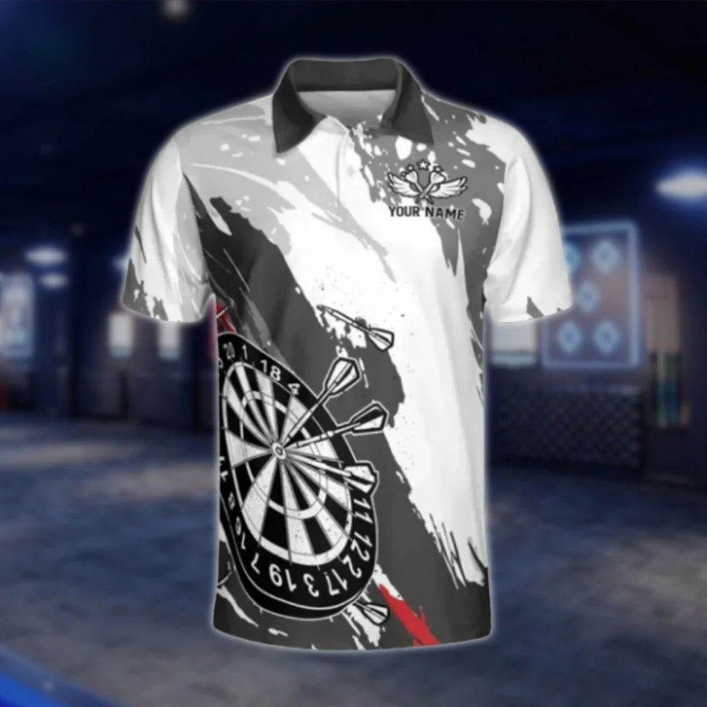 Custom Team Grey White Grunge Dart Polo Shirt For Men, Custom Dart Shirts DAT0375