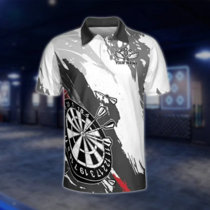 Custom Team Grey White Grunge Dart Polo Shirt For Men, Custom Dart Shirts DAT0375