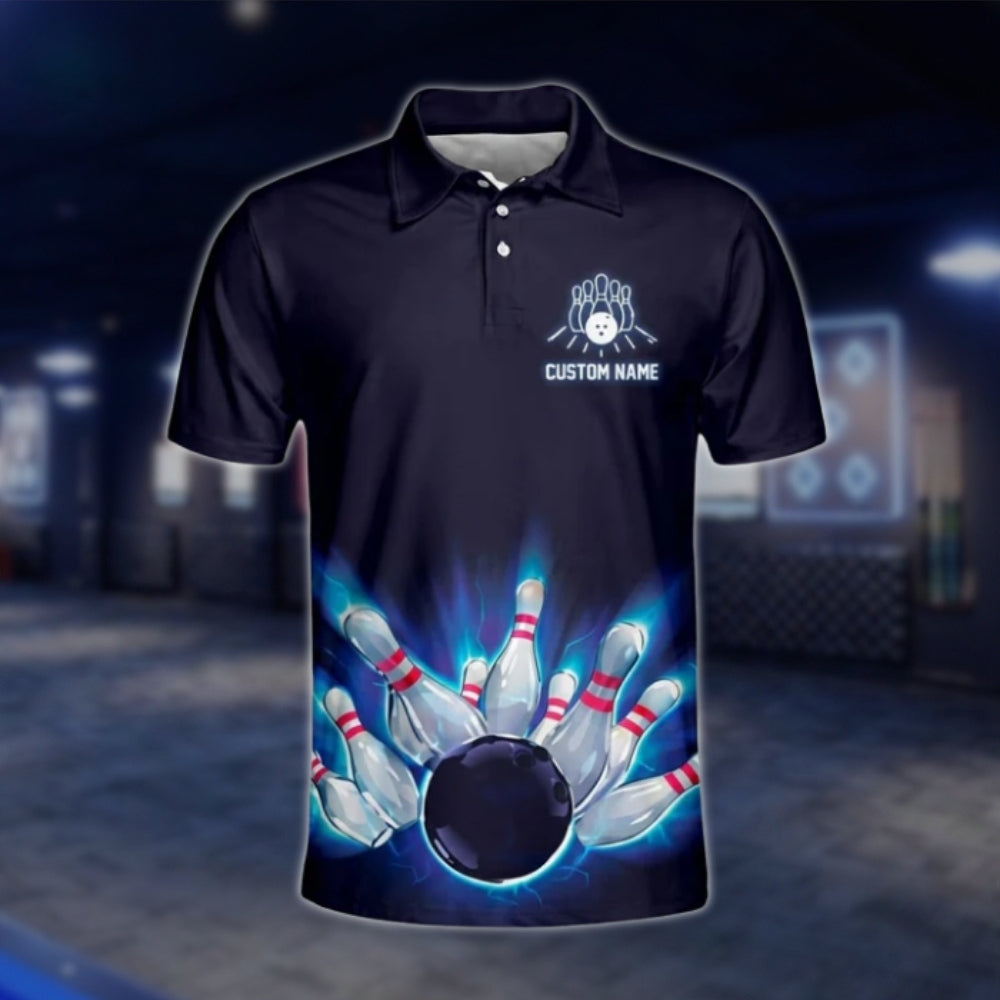 Custom My Bowling Technique Mens Navy Blue Bowling Polo Shirt, Custom Fuuny Bowling Shirts BM0026 BOW0271