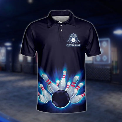 Custom My Bowling Technique Mens Navy Blue Bowling Polo Shirt, Custom Fuuny Bowling Shirts BM0026 BOW0271