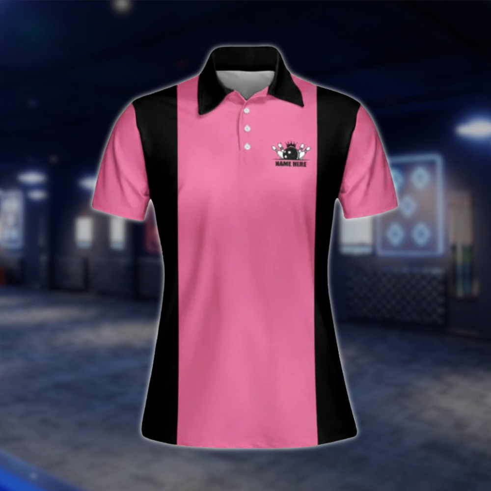 My Bowling Technique Is Top Secret Not Even I Know What I'm Doing Womens Custom Name Bowling Polo Shirt, Black Pink Custom Bowling Shirts For Ladies BW0138 BOW0419