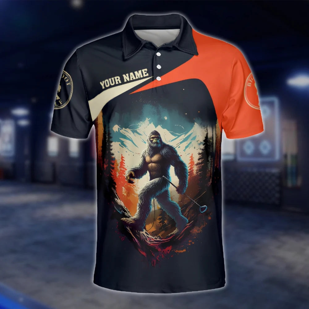 Custom Not All Who Wander Are Lost Some Are Looking For Golf Balls Men's Golf Polo Shirt Navy Orange, Custom Bigfoot Funny Golf Shirt GOF0100