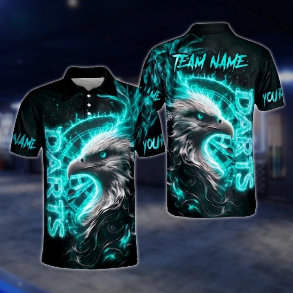 Custom Eagle Blue Lightning Dart Polo Shirt For Men, Custom Eagle Darts Team Shirt DAT0444